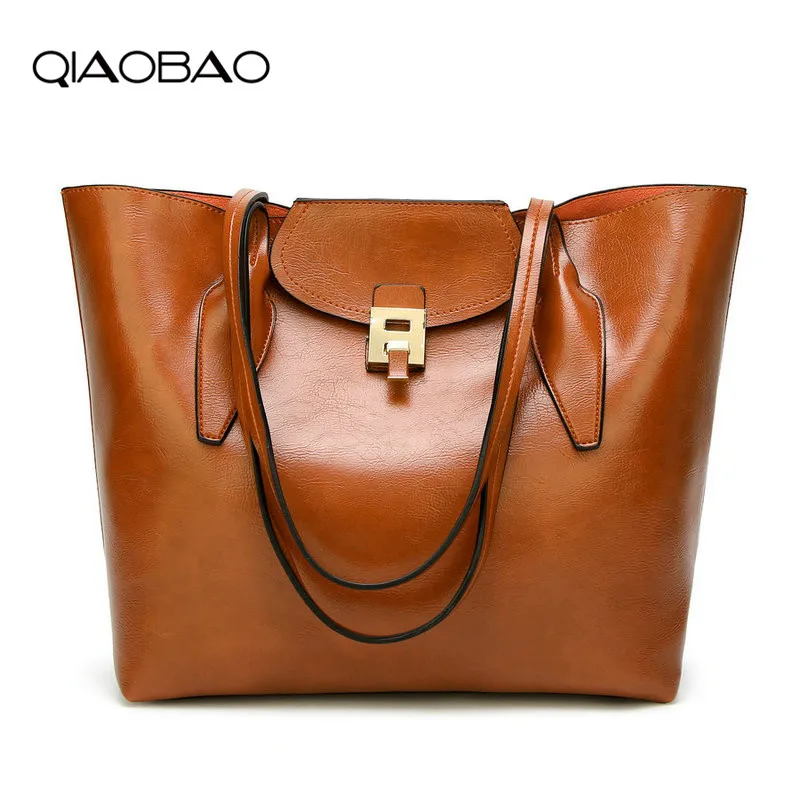 

QIAOBAO 2019 Luxury Brand Women Quality Leather Handbags Casual Grey Tote bags Crossbody Bag TOP-handle bag Hasp Bags