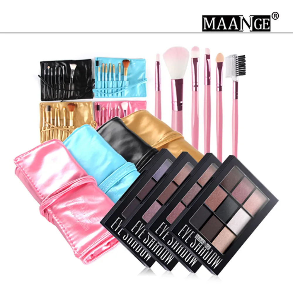 

MAANGE Cosmetic Matte Eyeshadow Cream Makeup Palette Shimmer Set 9 Color+Brush Set 0503MZH