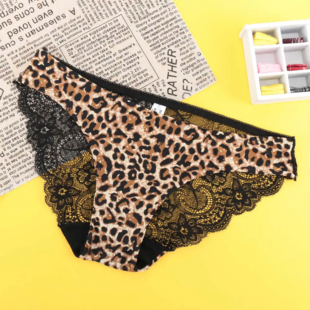 Leopard Low Waist Underwear Lace Floral Hollow Out Panties Sexy Women