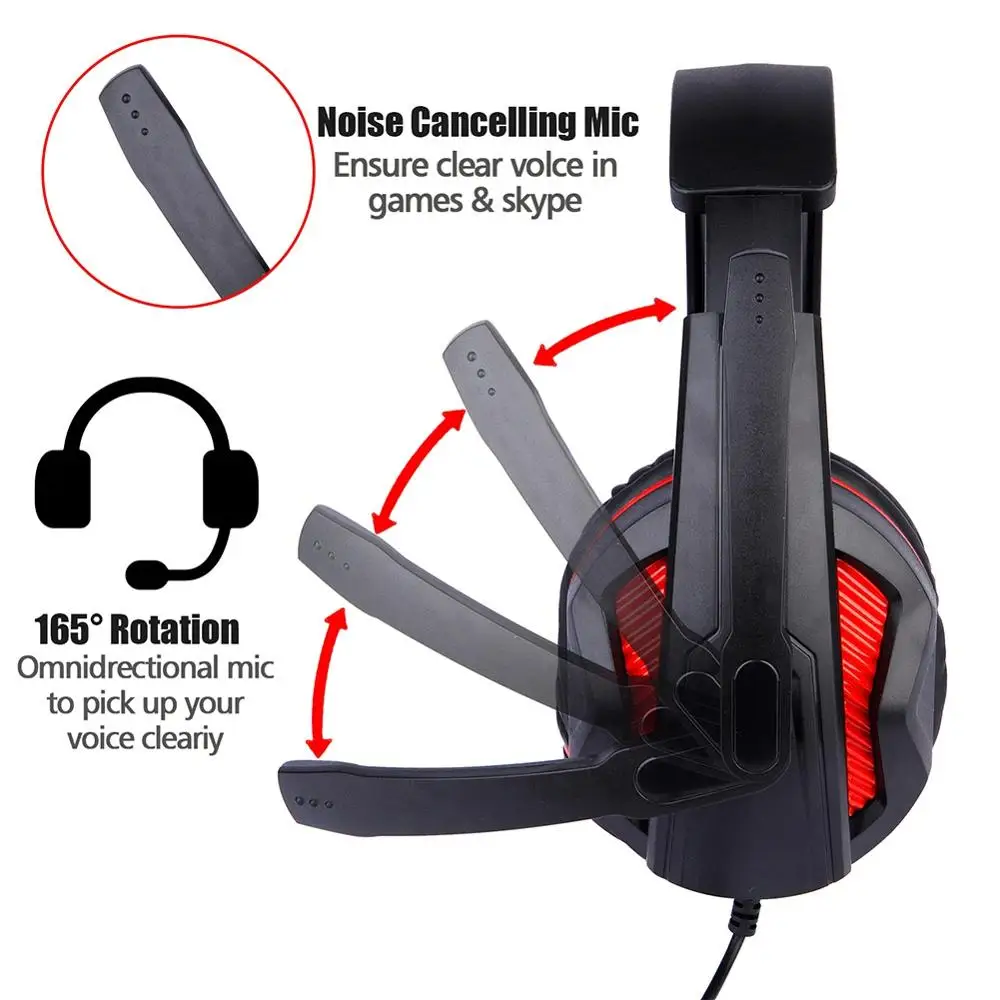 PS4 Gaming Headset Wired PC Stereo Earphones Headphones with Microphone for New Xbox One Laptop Tablet Gamer