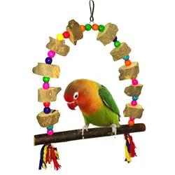 Жердочка для птиц Висячие качели клетка деревянные попугаи качающаяся игрушка с красочными бусинами колокольчики игрушки товары для птиц
