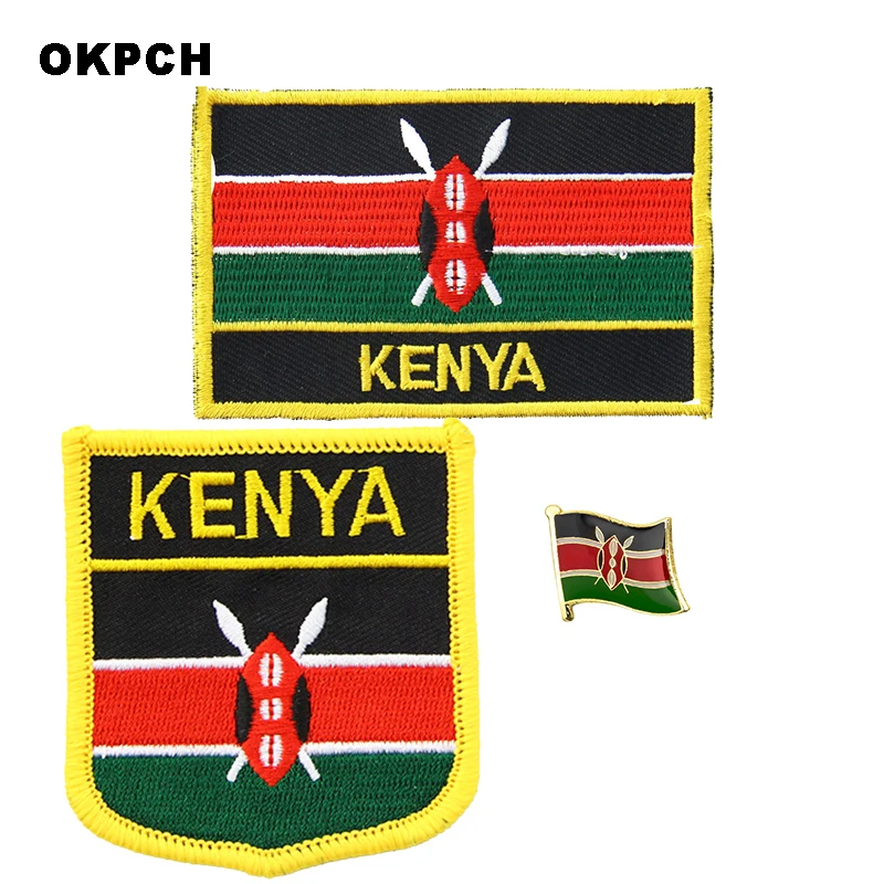 Kenya National Flag Embroidered Iron on Patches for Clothing Metal