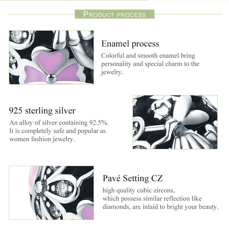MOWIMO весенние розовые со сказочным цветком из бисера 925 пробы серебро, подходят к оригиналу Pandora, браслет, ювелирные изделия с бриллиантами