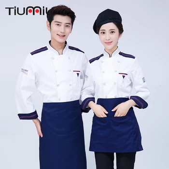 

Men's Patchwork Long Sleeve High Quality 2018 Chef Uniform Kitchen Cook Overall Tops Jacket Restaurant Hotel Waiter Work Uniform