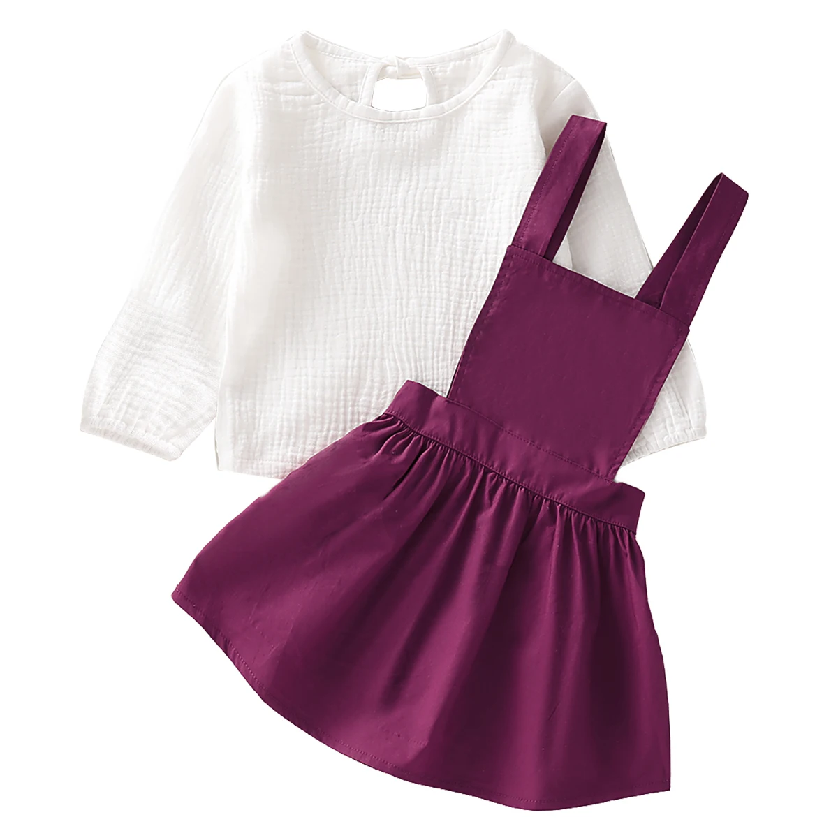 2PCS Set Cute Newborn Baby Girl Long Sleeve Cotton white Bodysuit Tops Shirt Fuchsia Suspender Dress Outfits Summer Clothes | Детская