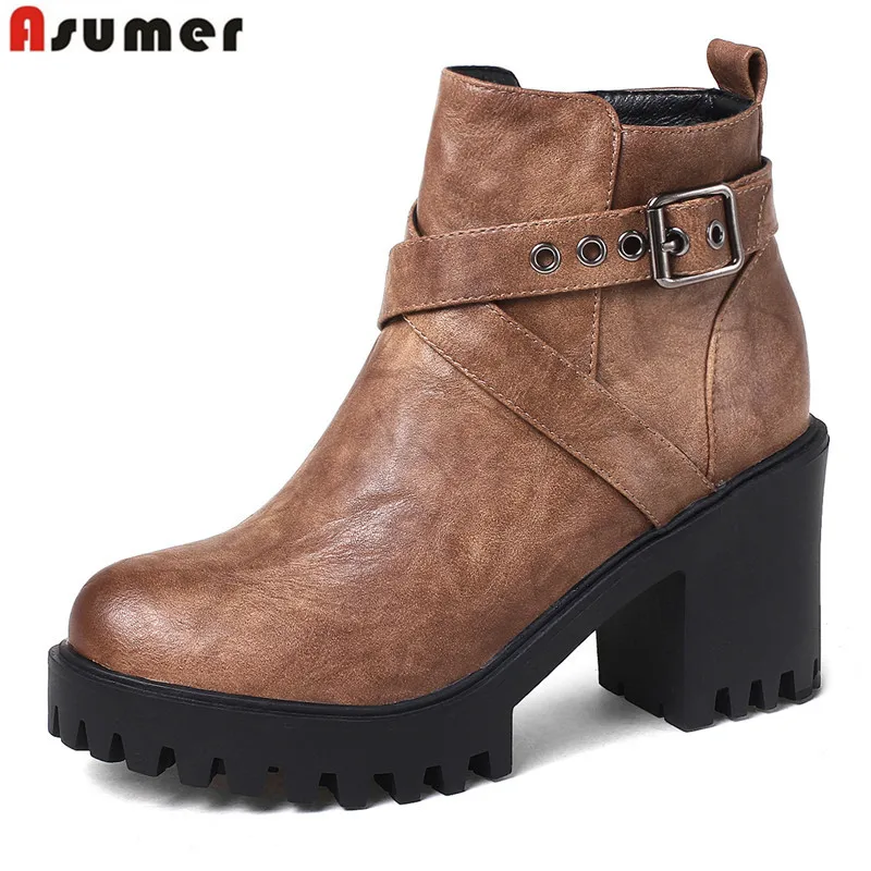 ASUMER/Лидер продаж Новинка 2020 года Ботильоны для женщин с круглым носком на молнии