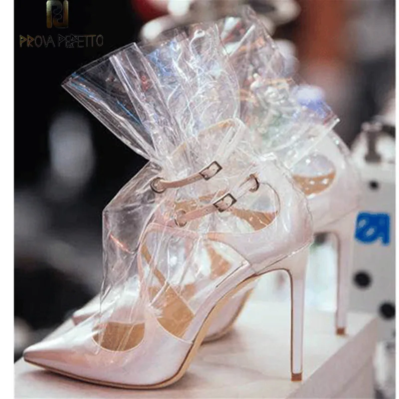 

Prova Perfetto Hot New Women PVC Ankle Boots Pointed Toe Transparent Women Boots Waterproof Clear High Heels Summer Shoes 33-43