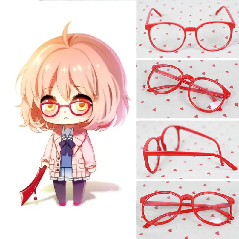 Kyoukai no Kanata Мирай Курияма красные круглые очки Аксессуары для косплея с линзами