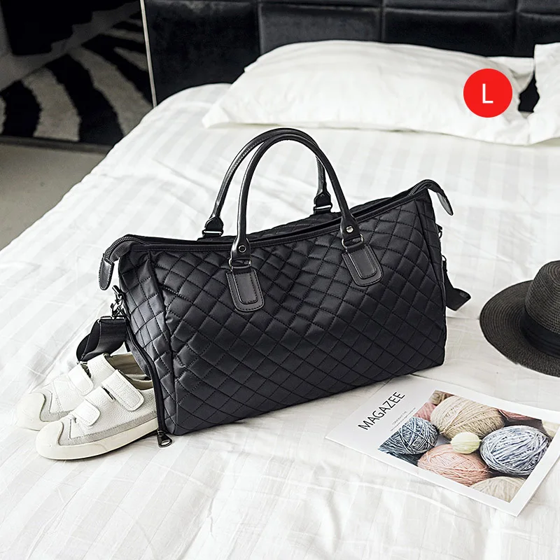 Мужская модная клетчатая дорожная сумка, универсальная женская сумка для путешествий, нейлоновая сумка на плечо, большая сумка для переноски багажа, черная XA763WB - Цвет: Black L