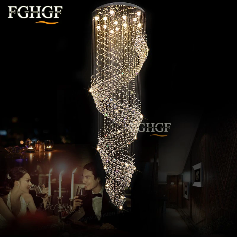 Modern Large Crystal Chandelier Light Fixture for Lobby Staircase Stairs Foyer Long Spiral Crystal Light Lustre Ceiling Lamp (3)