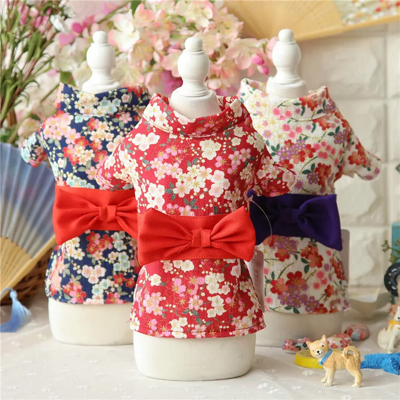 Petstyle fafa Cherry Blossoms Summer Dog Dress Traditiona Kimono Dog