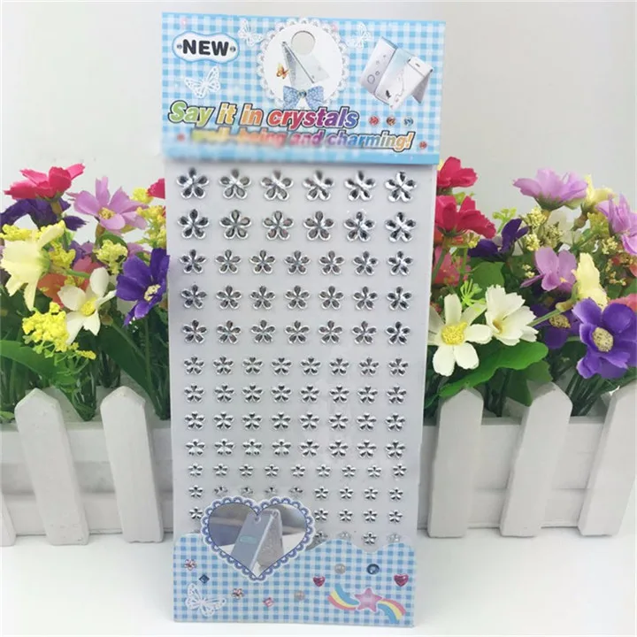 7 DIY Jewelry Rhinestone Decor Decal Car Styling Accessories Mobile Sticker Acrylic Flower Flat Nail Sticker Jewelry Findings