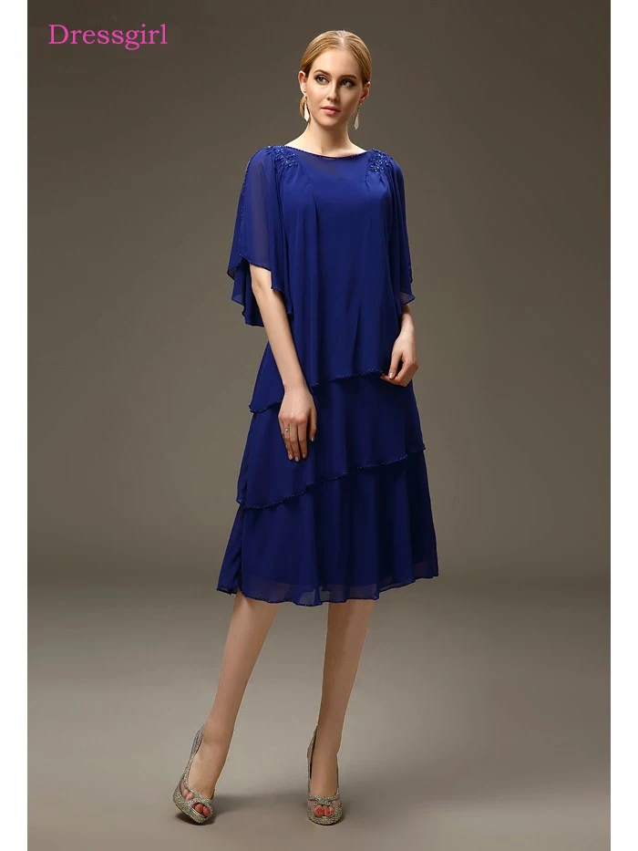

Royal Blue 2019 Mother Of The Bride Dresses A-line Chiffon Tiered Plus Size Short Elegant Groom Mother Dresses Wedding