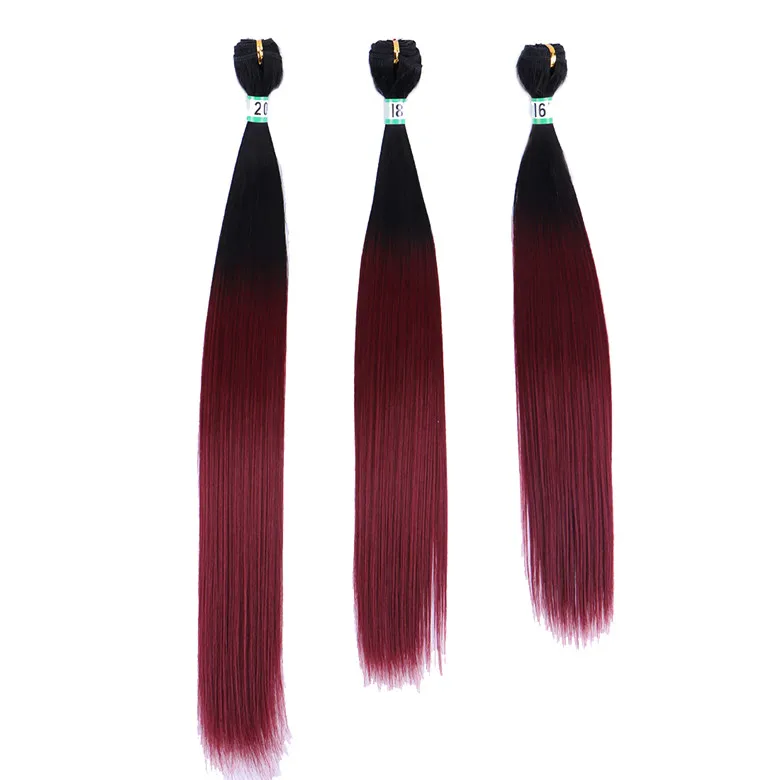 ANGIE прямые волосы Омбре пучки завивка искусственных волос 16 18 20 дюймов смешанные длина 3 пучка/лот два тона Ombre цвет - Цвет: T1B-99J