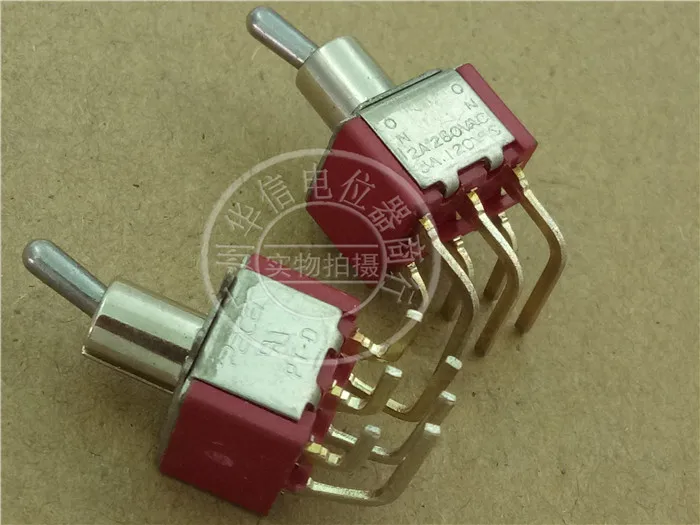 

Original new 100% 6pin bend foot shake switch button switch PT-D 2A 250VAC ON-ON