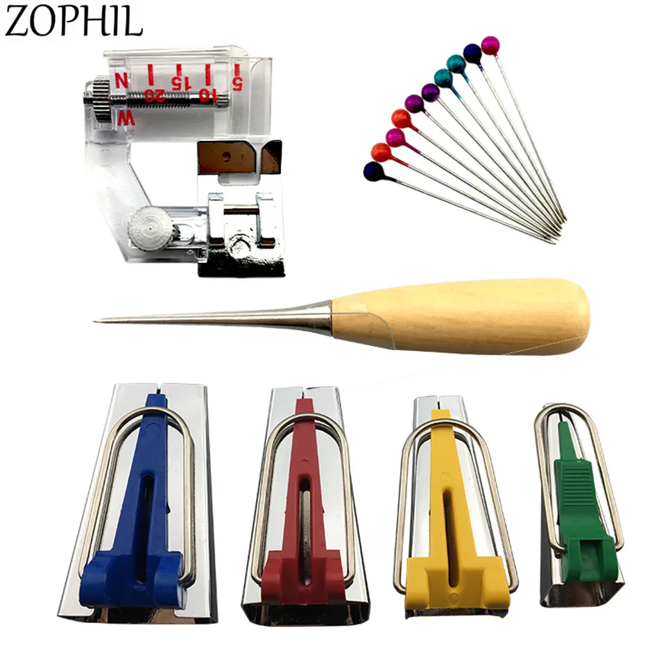 ZOPHIL 16 قطعة/صندوق ملزم أداة مجموعات الحرفية ماكينة خياطة الملحقات النسيج التحيز DIY كيت قاعدة دبوس أمان إبرة تجديل غرزة