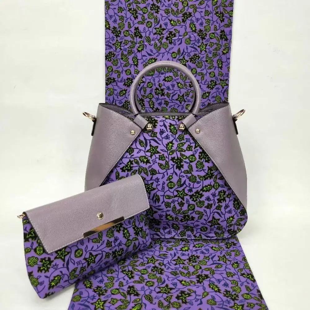 

African Party Wax Hollandais Material Bags wax with Bag Sets Nigerian 2bags + 1pc Wax Hollandais Prints Fabric Handbags Y90518-7