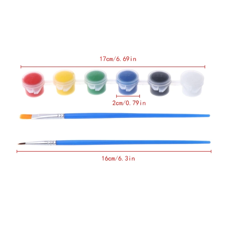 

6 Colors Acrylic Paints w/ 2 Brushes Nail Art Wall Oil Painting Tools Art Supply