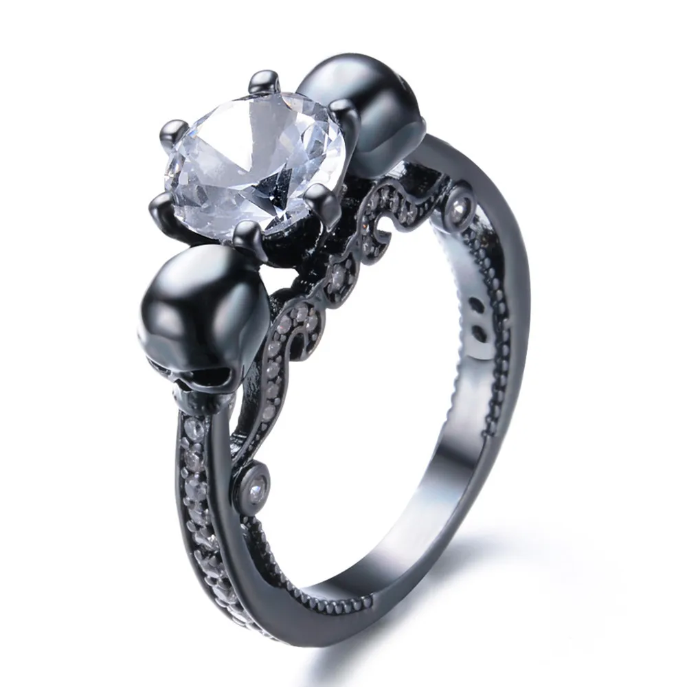 Модное женское свадебное кольцо с черепом, панк рок-кольца, очаровательные женские черные и белые кольца
