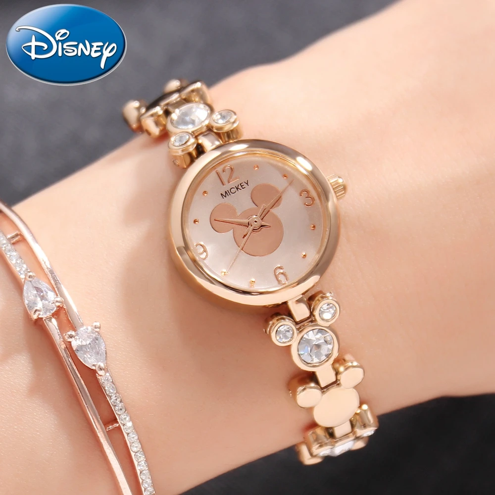 Mickey Mouse Bling Rhinestone Luxury Ladies Trendy Bracelet Gold Silver Steel Watches Disney Women Dress Beautiful Crystal Clock