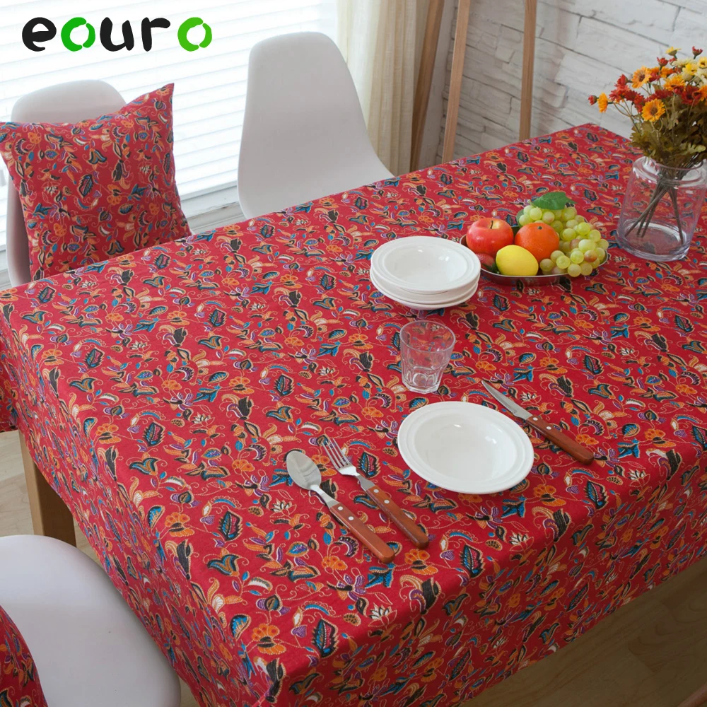 red flowers pattern Linen cotton Table Cloth tablecloths desk cover