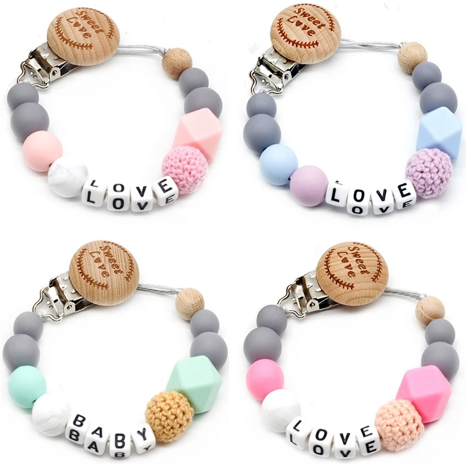 New 9 styles DIY holder personalized name silicone baby pacifier clip