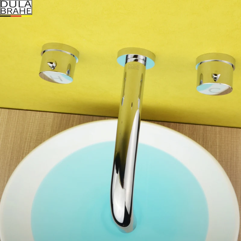 DULABRAHE Matte Black Chrome Mixer Tap Brass Double Handle Wall Mounted Bathroom Sink Faucet Hot & Cold Basin Faucet DULABRAHE Matte Black Chrome Mixer Tap Brass Double Handle Wall Mounted Bathroom Sink Faucet Hot & Cold Basin Faucet