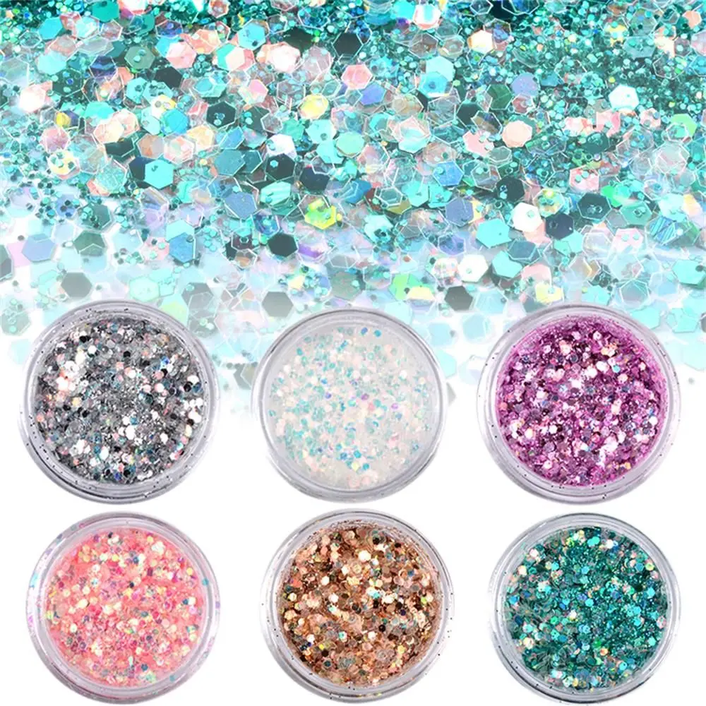 

6Pcs/Set DIY Nail Art Laser Mixed Glitter Sequins Nail Powder Paillette Flakes DIY Nail Manicure Decoration Tools