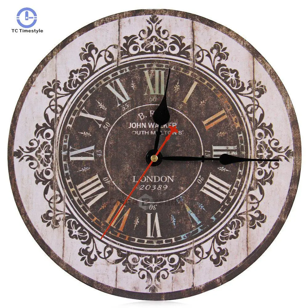 Настенные часы бесшумные ретро деревянные декоративные круглые часы старинные деревенские настенные часы Высокое качество Подвесные часы - Цвет: Коричневый