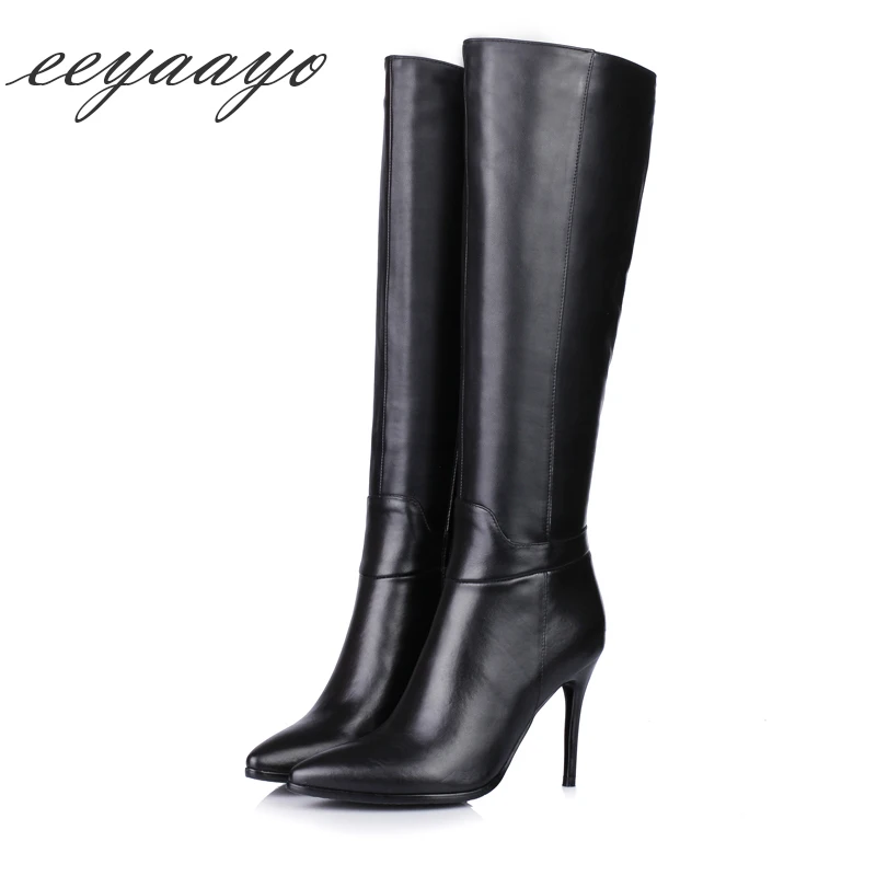 2019 New Genuine Leather Women Knee-High Boots High Thin Heels Zip Elegant Sexy Ladies Snow Boots Black Cow Leather Women Shoes цена 2019 New Genuine Leather Women Knee-High Boots High Thin Heels Zip Elegant Sexy Ladies Snow Boots Black Cow Leather Women Shoes цены онлайн