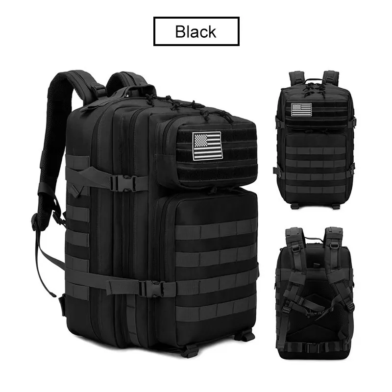 50L Military Tactical Backpack Molle Army Assault Bag Hiking Camping Hunting Backpack Outdoor Waterproof Big Bag Travel Rucksack - Цвет: Black