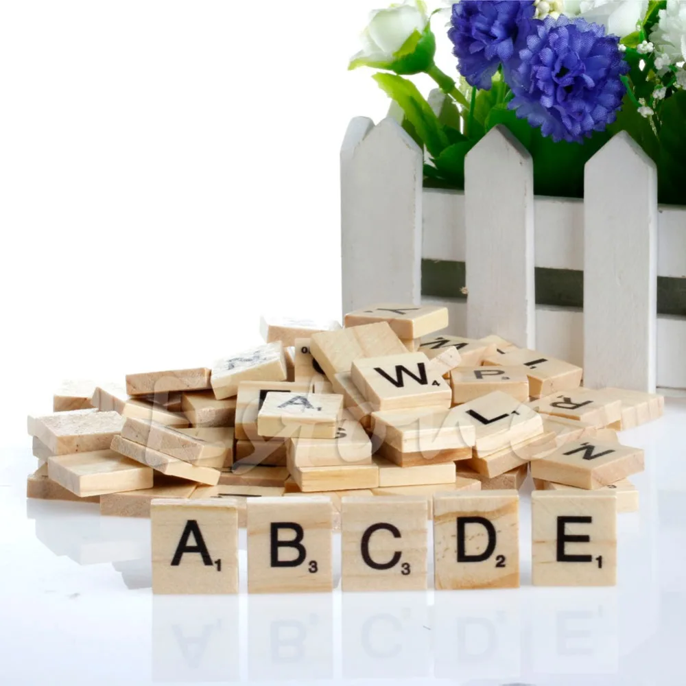 100 деревянные Алфавит Эрудит плитки черные буквы и цифры для поделок дерево