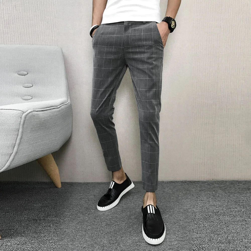 Classic Plaid Men Pants Fashion Korean All Match Streetwear Pants Mens Casual Slim Fit Thin Comfortable Harem Pant Men Trousers
