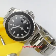 Мм 40 мм parnis черный циферблат GMT керамический ободок сапфировое стекло автоматические мужские часы 418