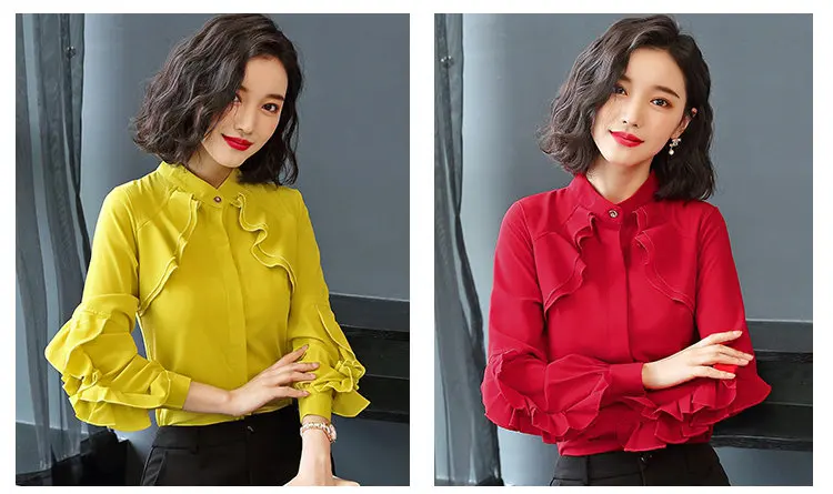 2019 New Elegant Autumn Tops Women Long Sleeve Ruffle Blouse Work Wear Office Shirts Plus Size Chiffon Blusas Mujer Moda (4)