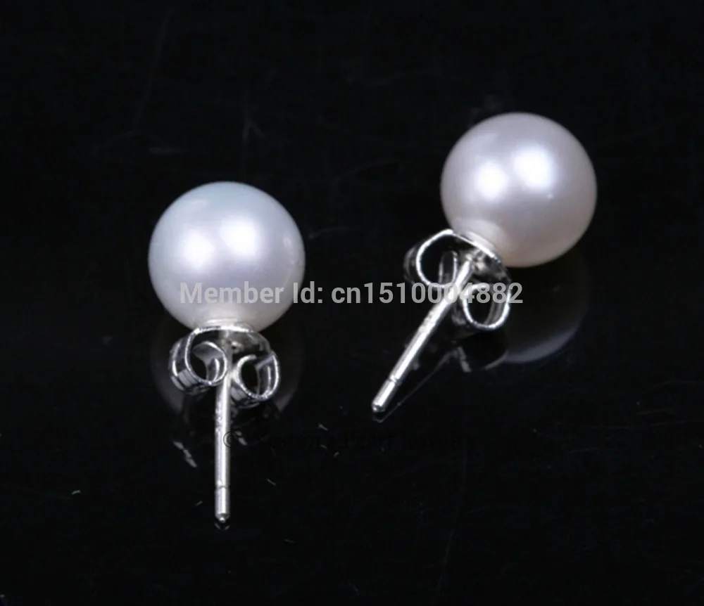 

FREE SHIPPING>>> shitou 0078 WHOLESALE 10 AAA WHITE 8MM CULTURED FRESHWATER PEARL STUD EARRING SILVER