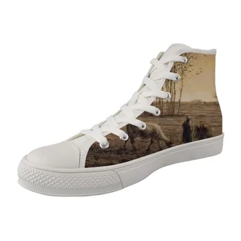 

2019 Hot sale Men Canvas Shoes High top Wihte Vulcanized Shoes for Male Breathable Lace-up Sneakers Painting Art Print