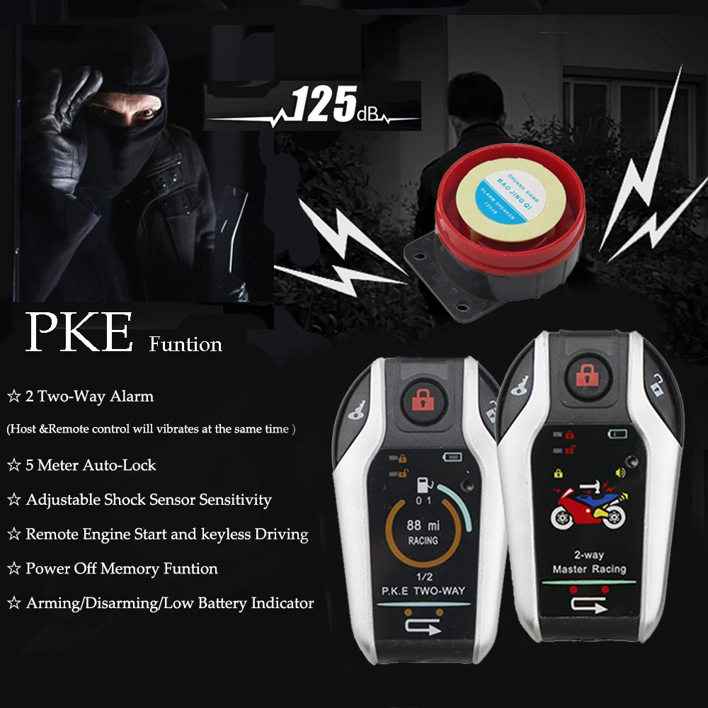 Tanie 2 dwukierunkowy alarm motocyklowy urządzenie Anti theft System skuter włamania alarm wibracyjny zdalny, silnik Start 5 miernik Auto lock