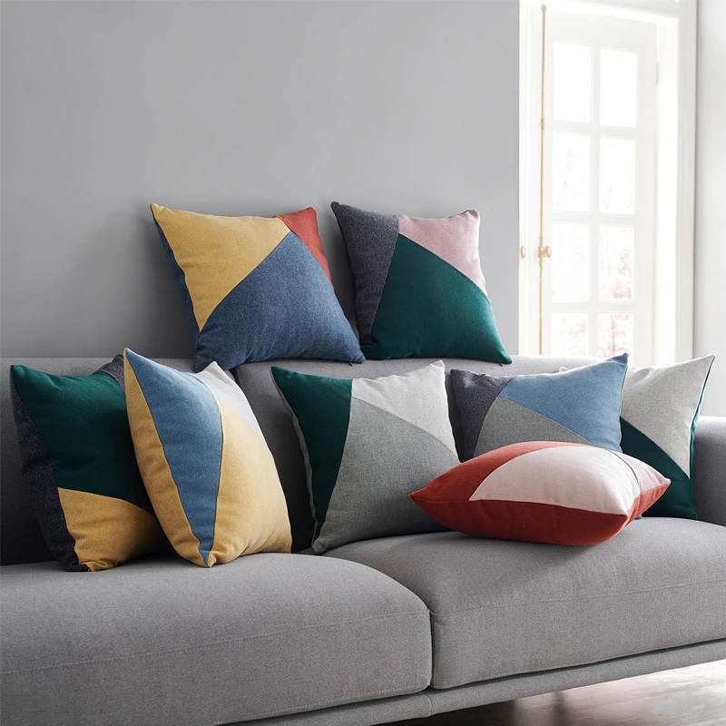 Cena Geometria Patchwork kolor poszewka Nordic styl litego kolorowa poduszka pokrywy skrzynka Sofa dekoracja domowa na krzesło bez farszu