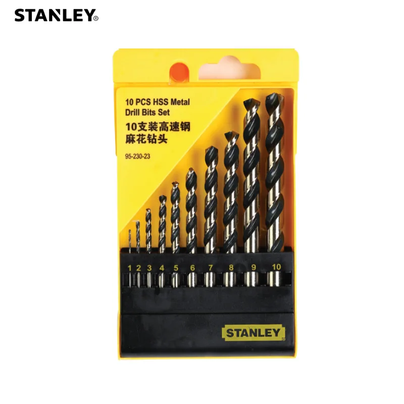 Stanley 10pcs multi-purpose self centering drill bits combination set 1mm to 10mm steel wood hole HSS twist drills multi-bit kit krachtige stop collars hex key wood pilot hole diy adjustable depth 7pcs tapered drill bits countersink set