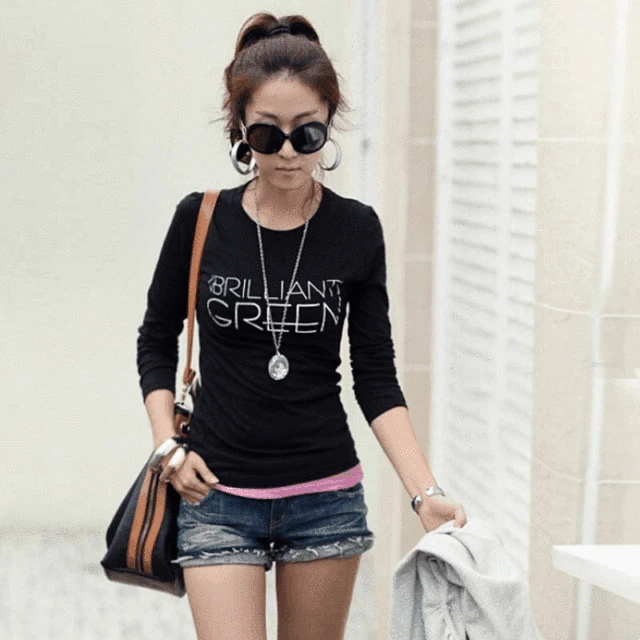 Korean Top women T Shirts winter letter printing Polyester
