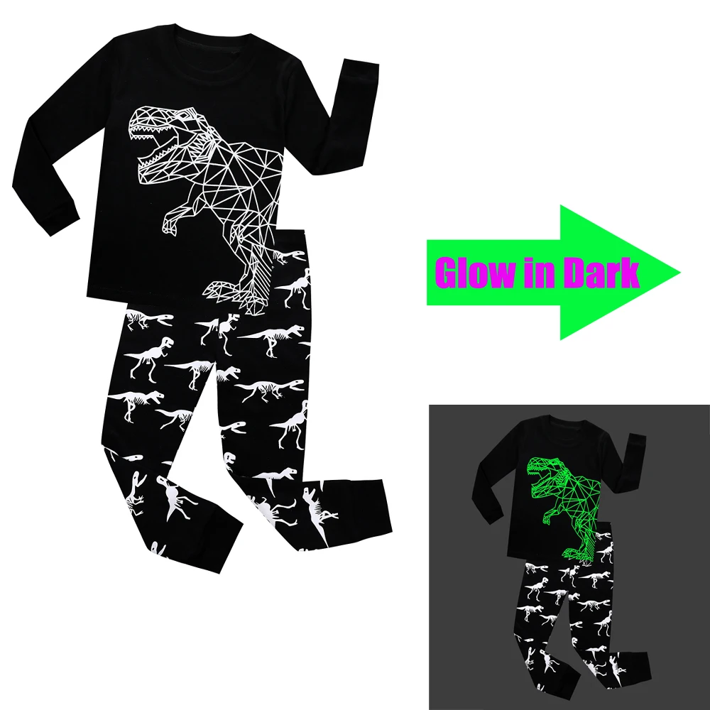 

Spring Autumn Children Glow in the Dark Pajamas Sets Kids Dinosaur Pajamas Kids Pijama Dragon Sleepwear Baby Nightwear