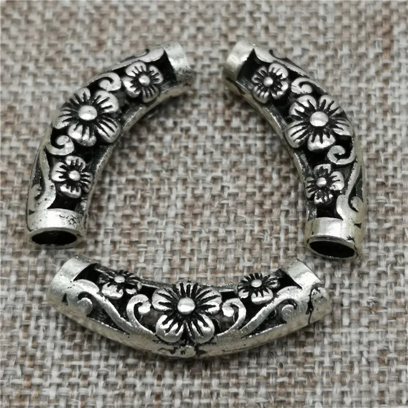 

925 Sterling Sliver Flower Curve Tube Beads for Bracelet Necklace