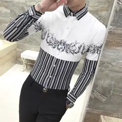 Camisas hombre 2019 рубашка для мужчин с длинным рукавом стильный принт повседневное S рубашки для мальчиков slim fit джентльменов соц