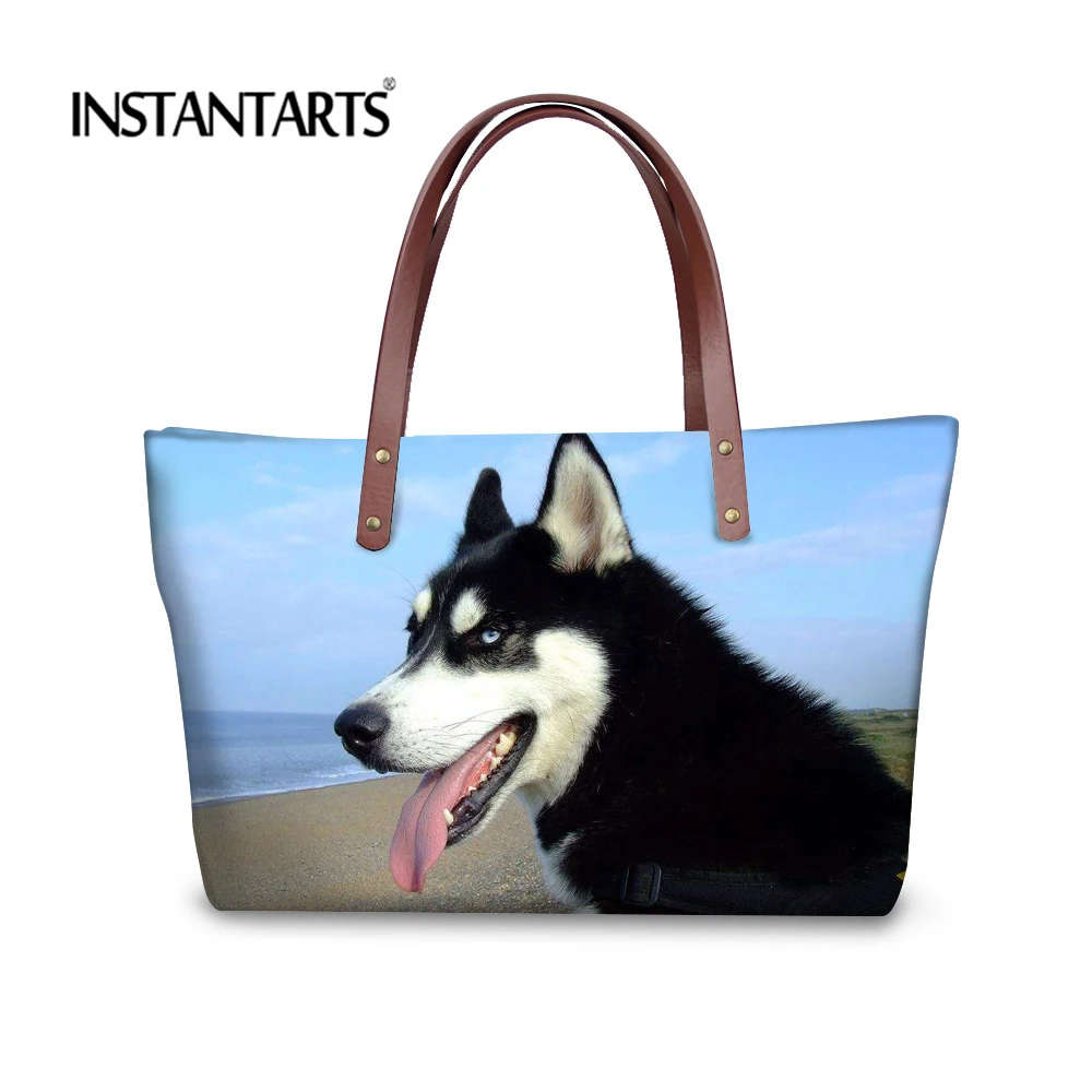Instantarts النساء قدرة كبيرة حقيبة لطيف السيبيري مطبوعة السيدات حمل أكياس التسوق أزياء ماركة تصميم الأعلى مقبض حقيبة