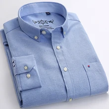 Mens Long Sleeve Solid Oxford платье рубашка с левый нагрудный карман высококачественный мужской Повседневное regular-Fit топы на пуговицах рубашки