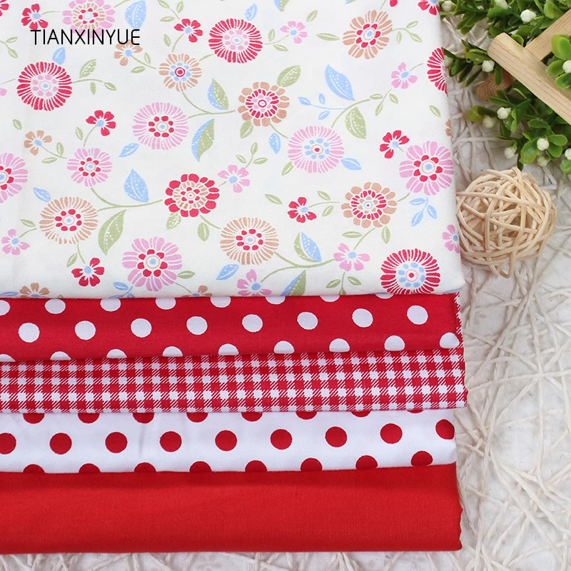 

40cm*50cm Manual Cloth fabric 5pcs Twill Red flower Cotton Fabric for Patchwork Sewing Telas Tissus Patchwork cushion Cloth