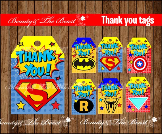 Superhero Logo Tags Thank You Tags Gift Favors Superhero Birthday