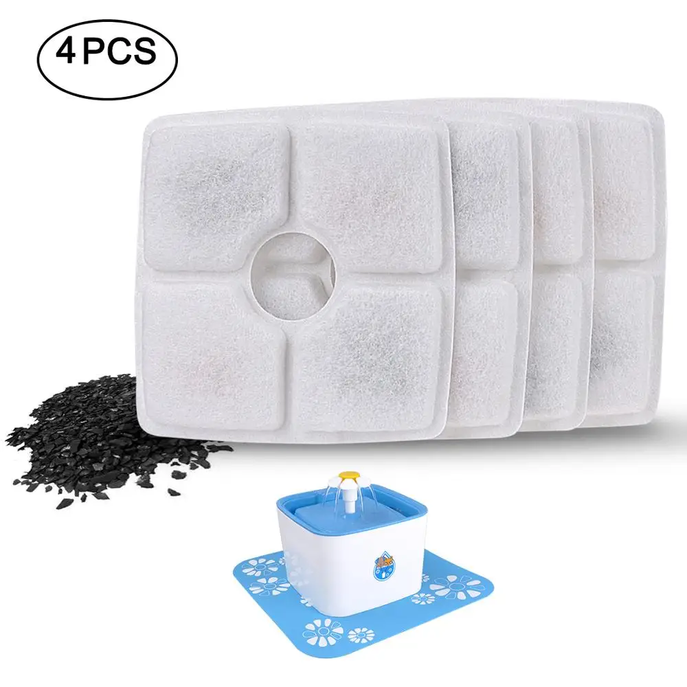

DEWEL Carbon Replacement Filters for Pet Fountain 4 Packs Concentrated Carbon Technology Filters for Cat Dog Automatic Fountain