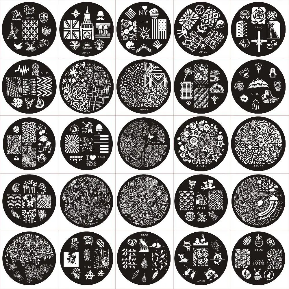 60 модные различный дизайн лак для ногтей Красота рисунок для нейл-арта штамп, пластины для стемпинга 3D шаблоны для дизайна ногтей Трафаретный Маникюр Инструменты